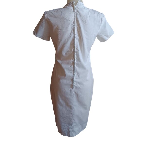S/M Vintage 70's White Embroidered Short-Sleeve Sheath Dress Back Zipper 1970's - Picture 3 of 10